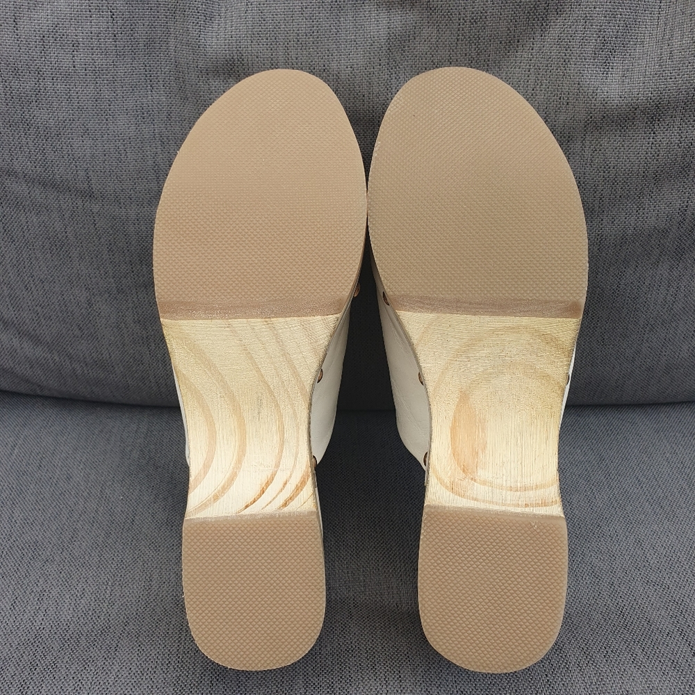 River Island Leather Studded Mules Clogs Cream Bnwot Uk5 Wooden. - Picture 9 of 13